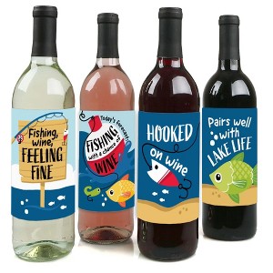 Big Dot of Happiness Let's Go Fishing - Fish Themed Birthday Party or Baby Shower Decorations for Women & Men - Wine Bottle Label Stickers - Set of 4 - 1 of 4