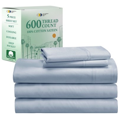 5-Star Luxury Sheet Set | 600 Thread Count 100% Cotton Sateen | Soft & Crisp Bed Sheets with Deep Pockets by California Design Den