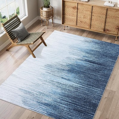 Garvee Large Modern Abstract Area Rug, Non Slip Rug- Low Pile Thin Rug Soft Non Shedding Floor Carpet, Stain Resistant Rug, Grey/Blue