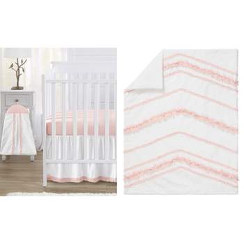 Sweet Jojo Designs Girl Baby Crib Bedding Set - Floral Bird Blossom Pink and White 4pc