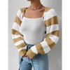 Coolmee Women's Long Sleeve Open Front Knitted Crop Cardigan Drop Shoulder Color Block Striped Bolero Shrug Sweater - 2 of 4