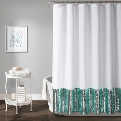 teal and white shower curtain