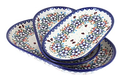 Blue Rose Polish Pottery 8600 Vena 3 Piece Oval Serving Set