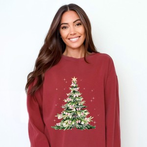 Watercolor Christmas Tree Sparkle - Womens Garment Dyed Sweatshirt - 1 of 4