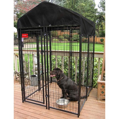 Black Powder-Coated Steel Dog Kennel with Waterproof Canopy