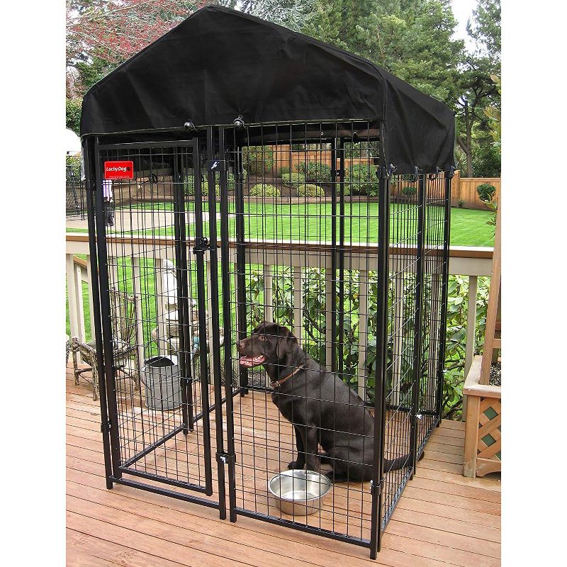 Lucky Dog Uptown Large Covered Outdoor Dog Kennel Playpen with Heavy Duty Welded Wire Frame and Waterproof Canopy Cover, Black, 5 of 7