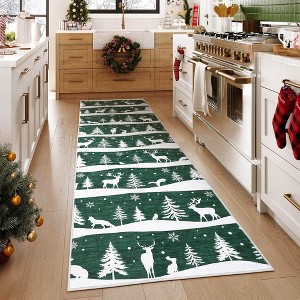 Christmas Washable Rug for Home Decor,Indoor Non Slip Carpet,Soft Low Pile Rugs with Xmas Tree Reindeer Snowflake for Entryway,Living Room,Bedroom - 1 of 4