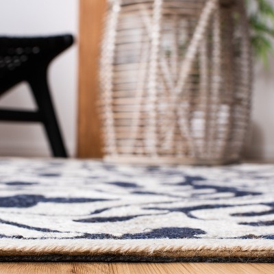 Ivory and Navy Hand-Tufted Wool Geometric Area Rug 6' x 9'