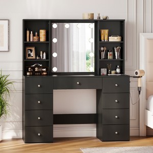 47" Make Up Vanity Desk with Mirror, Lights, Shelves & Charging Station - 1 of 4