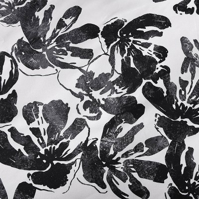 Black and White Floral Microfiber Full/Queen Duvet Cover Set