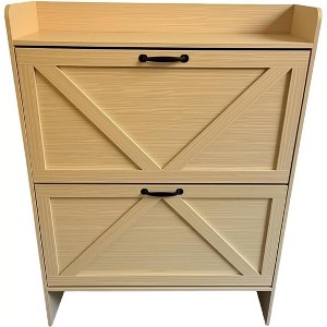 Shoe Storage Cabinet with 2 Flip Drawers, Entryway Slim Shoe Rack, Freestanding Hidden Shoe Organizer Cabinet with Metal Legs - 1 of 1