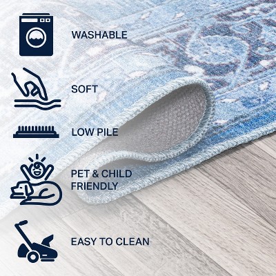 Maris Easy-Care Blue Medallion Washable Synthetic Area Rug, 3 X 5