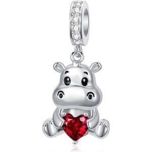 Sterling Silver Hippo Charm with 12 Birthstones - Animal Bead for Bracelets, Gift for Hippo Lovers - 1 of 4