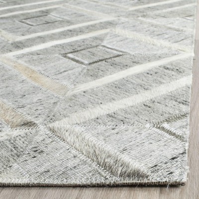 Ivory Geometric Handmade Cowhide & Viscose Area Rug - 4' x 6'