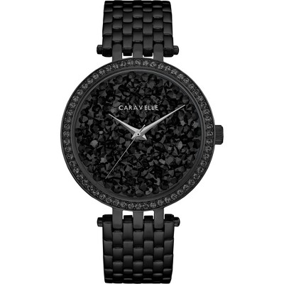 Caravelle designed by Bulova Ladies' Modern Crystals Black Ion Plated Stainless Steel Quartz Watch, Style: 45L171