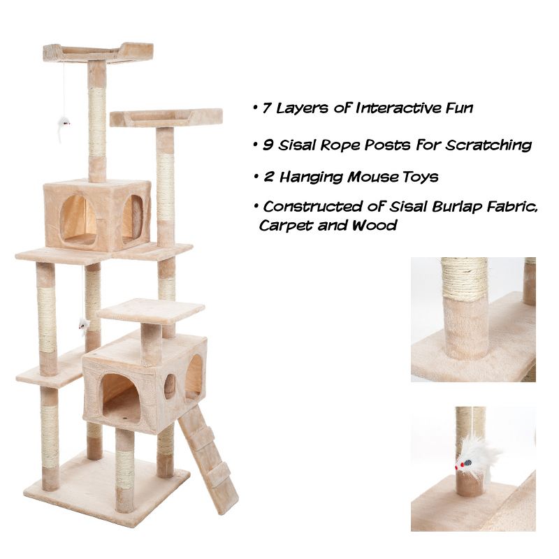 Pet Adobe Multilevel Cat Tree House Tower and Scratching Posts - Beige, 3 of 7