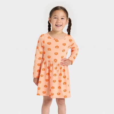 Toddler Girls' Long Sleeve Halloween Pumpkin Dress - Cat & Jack™ Orange