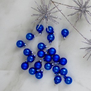Northlight 2-Finish Glass Christmas Ball Ornaments - 1" (25mm) - Blue - 24ct - 1 of 2