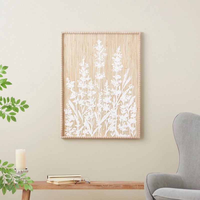 Olivia &#38; May 31&#34;x24&#34; Wood Floral Textured Wall Decor with White Painted Accents and Beaded Frame Cream, 2 of 8