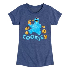 Girls' - Sesame Street - Scribble Cookie Monster Fitted Short Sleeve Graphic T-Shirt - 1 of 4