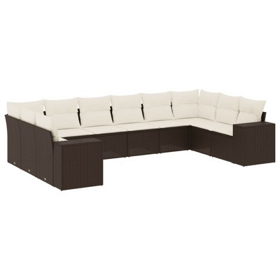 vidaXL Patio Sofa Set with Cushions Outdoor Conversation Furniture Poly Rattan - Brown and Cream With Table
