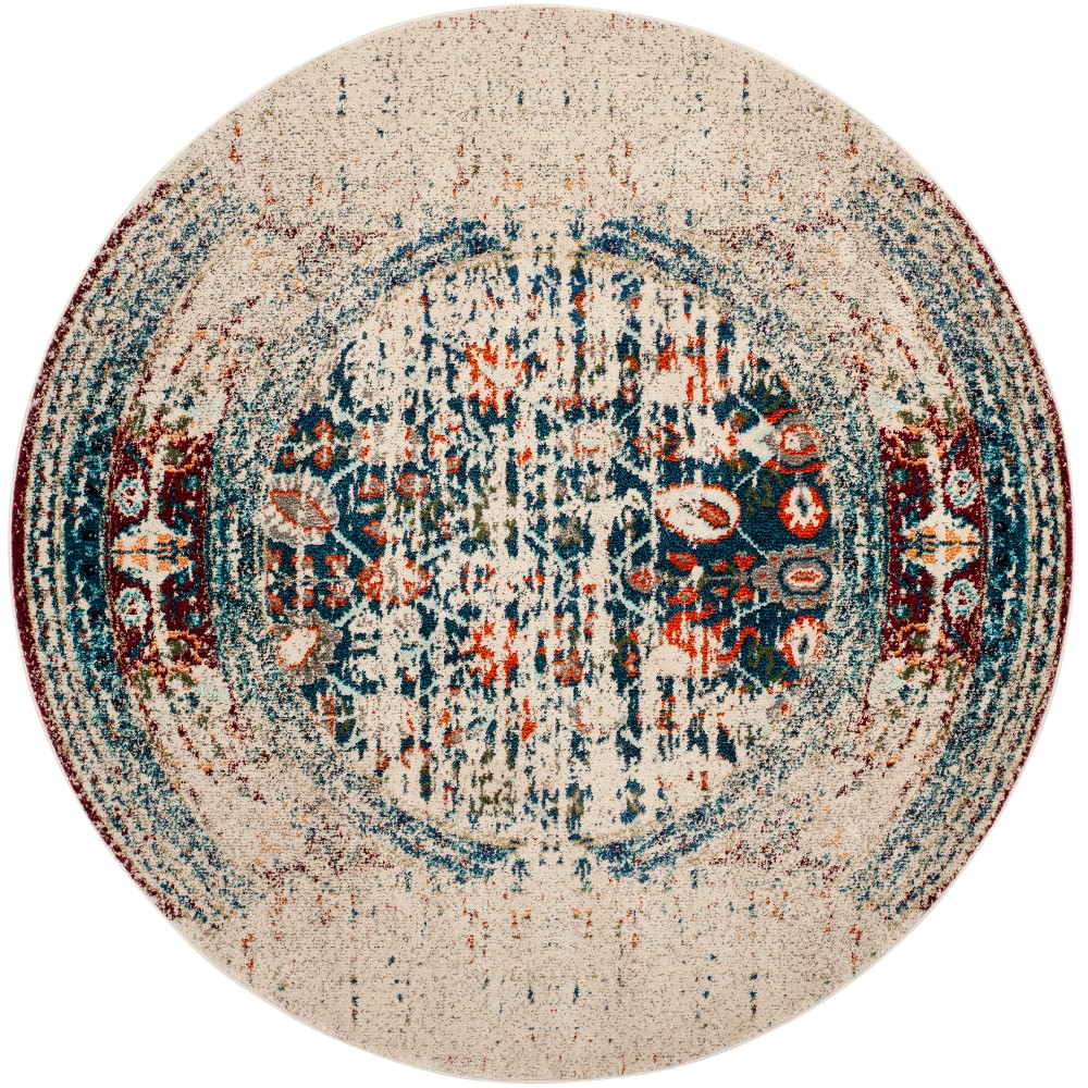  Round Shaped Accent Rug Ivory/Blue