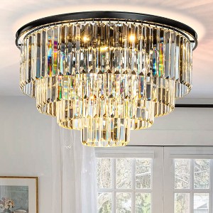 ALOADECOR 8-Lights Modern 4-Tier Round Fringe Crystal Flush Mount Ceiling Light - 1 of 4