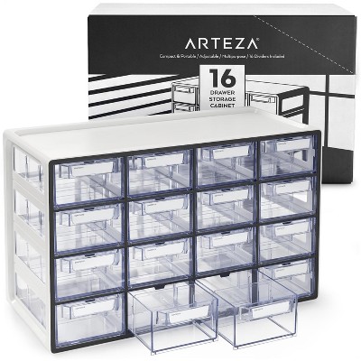 Arteza 16 - Drawer Multipurpose Semi - Clear Storage Cabinet in Gray (ARTZ-4092)