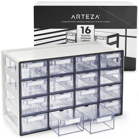 Arteza 16 - Drawer Multipurpose Semi - Clear Storage Cabinet in Gray