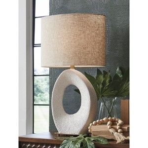 Signature Design by Ashley Trentlen Paper Table Lamp, Cream Speckle & Gold Finish, Geometric Accent, 21" Tall - 1 of 3