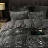 Dark Grey Velvet Duvet Cover Set, Set of 3 Ultra Soft Flannel Bedding, Queen Size 90x90 - 3 of 4