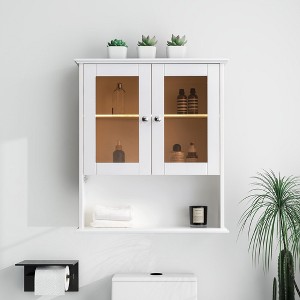 Sapphtopaz Modern Wall Bathroom Cabinet with Door & Open Shelves Wooden Bathroom Cabinet Over The Toilet Wall Storage Cabinet,Medicine Cabinets - 1 of 4