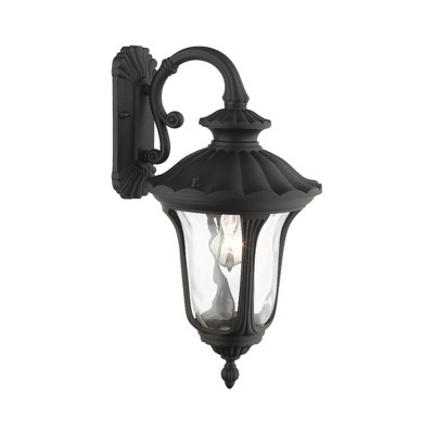 Black Textured Lantern Sconce with Clear Water Glass