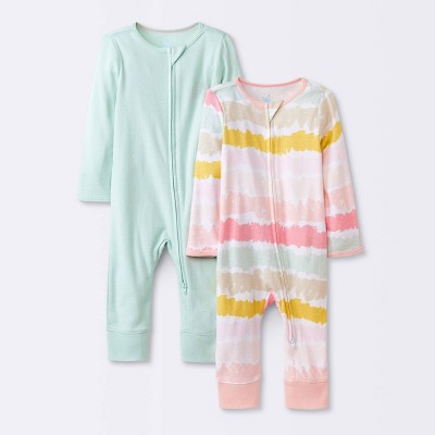 Image of Baby Girls' 2pk Zip Romper - Cloud Island™ Pink 0-3M