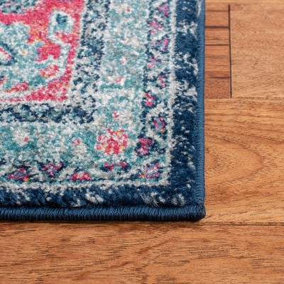 Navy and Fuchsia Synthetic Hand-Knotted Reversible Area Rug
