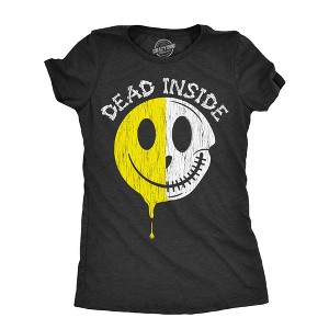 Womens Dead Inside T Shirt Funny Creepy Skeleton Smile Face Joke Tee For Ladies - Crazy Dog Women's T Shirt - 1 of 4