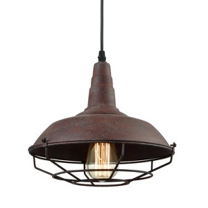 Claxy Industrial Farmhouse Metal Cage Pendant Light, Rust - 1 of 4