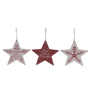 Transpac MDF Red/White Star Shaped Ornament Set of 3 Christmas Home Decorations - 1 of 1