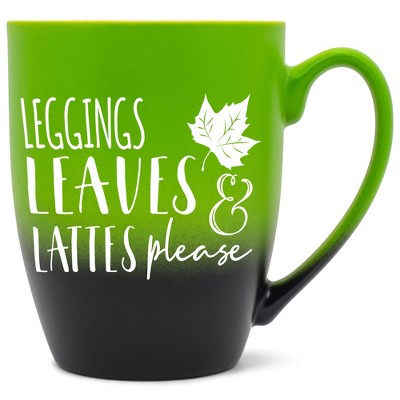 Elanze Designs Leggings Leaves & Lattes Please Two Toned Ombre Matte Green and Black 12 ounce Ceramic Stoneware Coffee Cup Mug