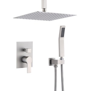 12 Inch Ceiling Mount Brushed Nickel Shower System Bathroom Luxury Rain Mixer Shower Combo Set Ceiling Rainfall Shower Head System - 1 of 1