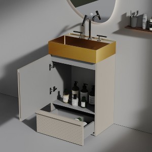 Christopher Knight Home Brook Freestanding 20" Striped Wood Bathroom Vanity with Brushed Steel Sink and Drawer - 1 of 4