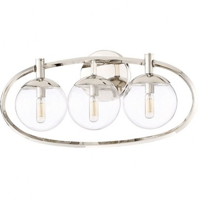 Piltz 23" Polished Nickel Solar-Inspired 3-Light Vanity with Clear Glass Shades