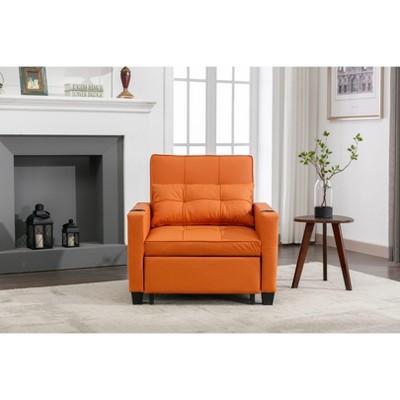 NicBex 3-in-1 Convertible Sleeper Chair,Leather Folding Sofa Bed with USB Ports,Comfortable Couches with 4 Side Pockets for Living Room,Orange