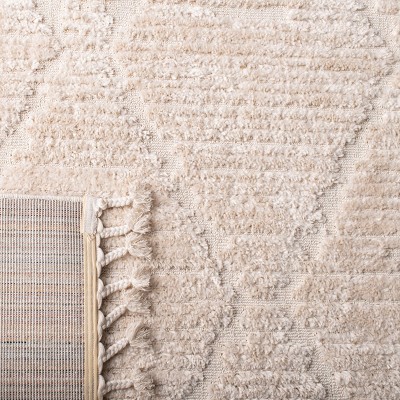 Beige Moroccan Boho Synthetic Runner Rug with Tassels
