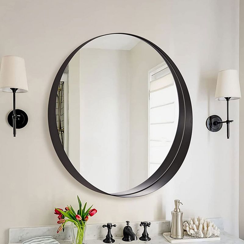 ANDY STAR 30 x 30 Inch Round Circle Mirror with 1-3 Inch Deep Millimeter Stainless Steel Metal Frame for Bathroom, Entryway, and Living Room, Black, 5 of 7