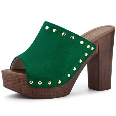 Allegra K Women's Open Round Toe Platform Block Heel Slides Sandals