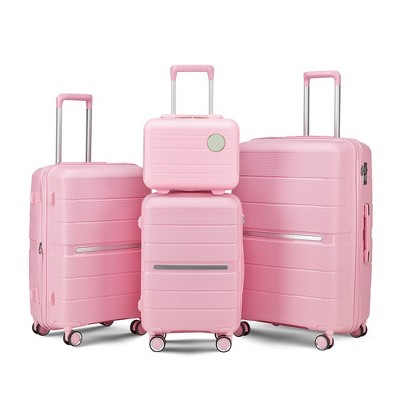 4 Piece Luggage Sets,Hardshell Lightweight Suitcase with Spinner Wheels & TSA Lock,Expandable Carry On Luggage Set,Travel Luggage Set Pink