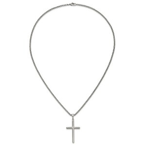 Chisel Stainless Steel Polished Cross Pendant on a 24" Box Chain Necklace - 1 of 4