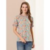 INSPIRE CHIC Women's Ruffled Short Sleeve Floral Mock Neck Summer Top - 3 of 4