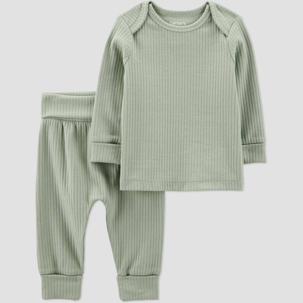 Carter's Just One You® Baby 2pc Textured Knit Top & Bottom Set - Green Newborn: Cotton Elastane Pullover T-Shirt & Pants